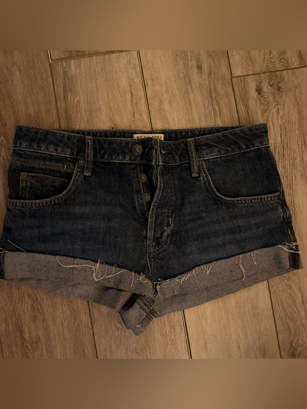 We The Free dark blue Denim Frayed Cutoff Shorts